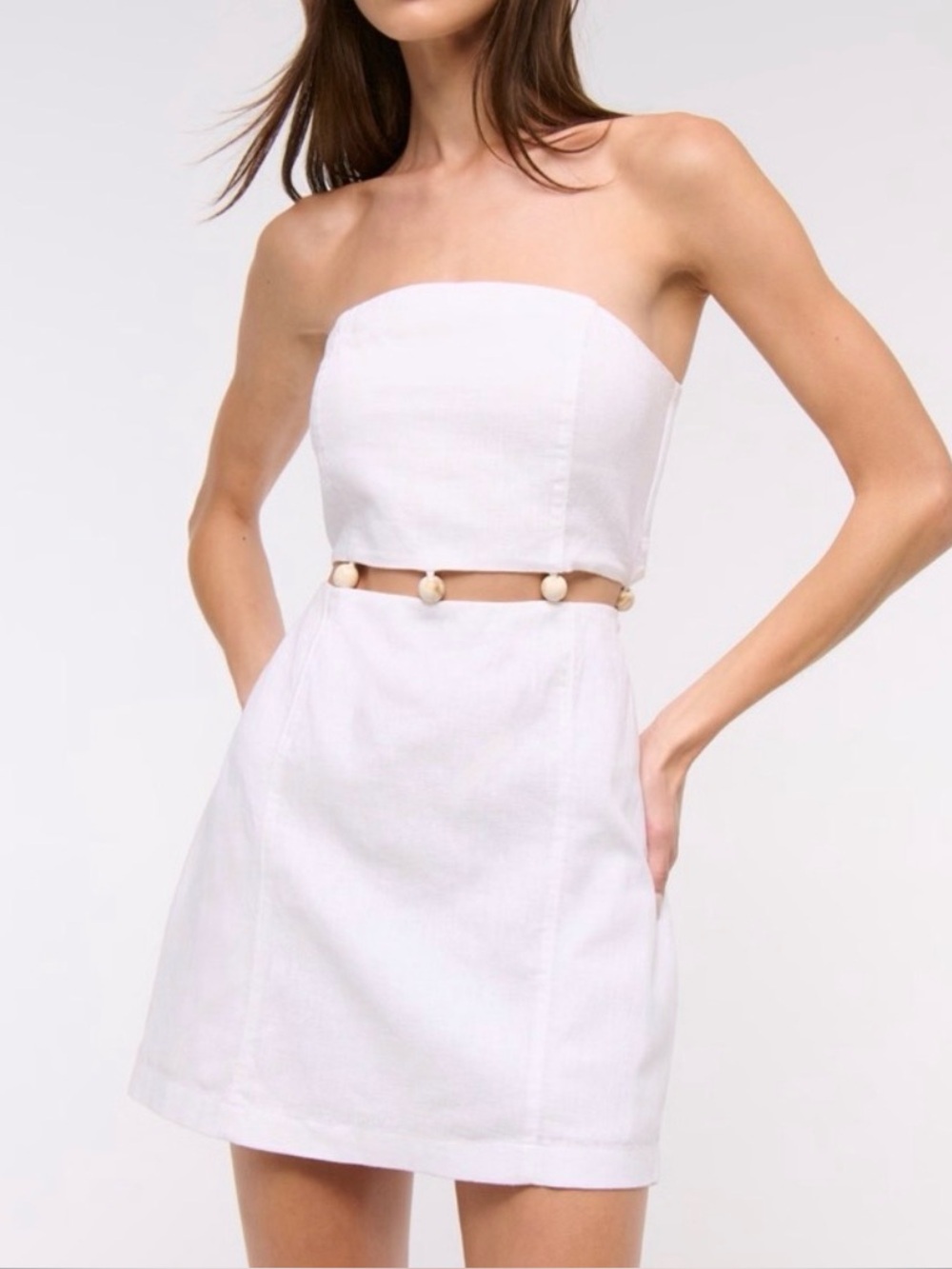 NWT Abercrombie & Fitch Strapless White Mini Dress with Bead Waist Accents